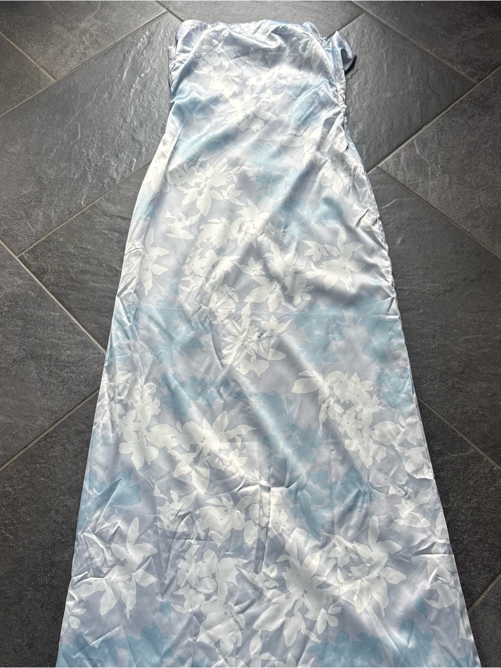 Peppermayo Strapless Pale Blue & White Floral Maxi Dress - satin draped back - Picture 3 of 10